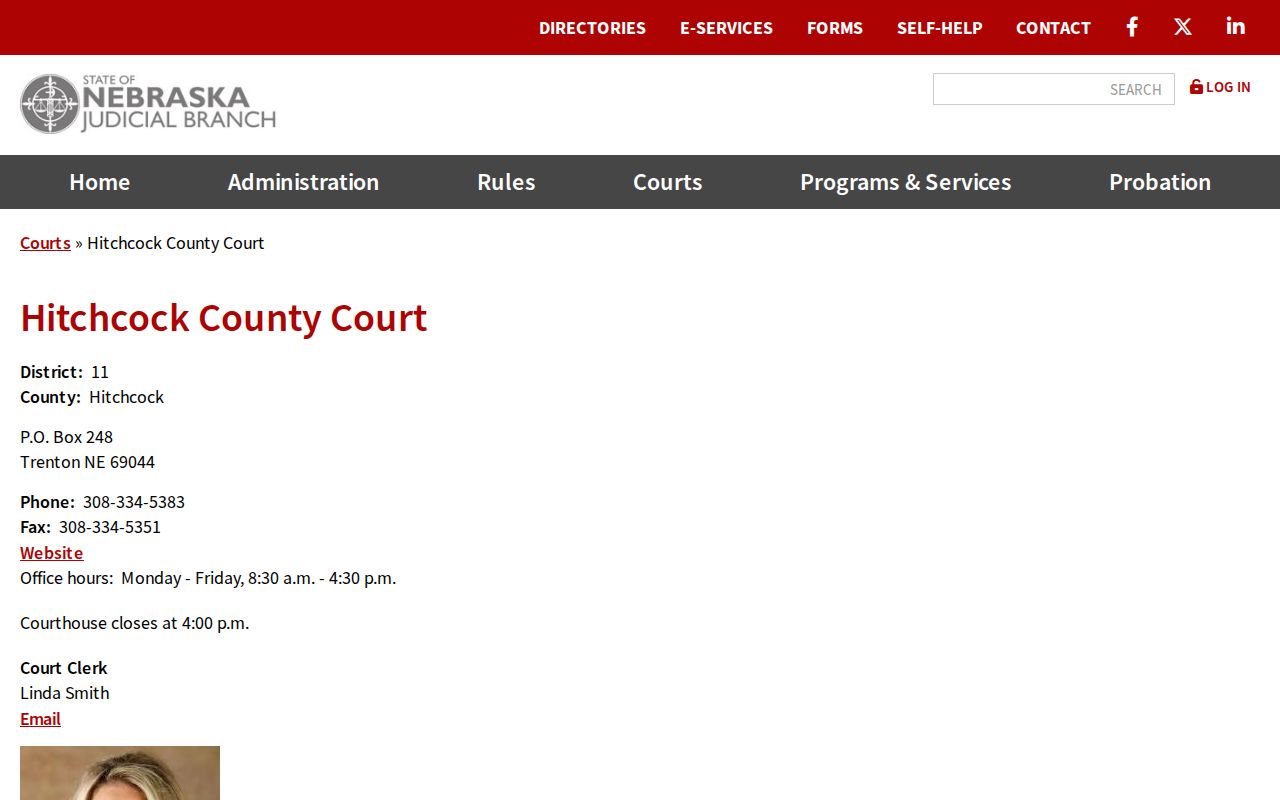 Hitchcock County Court official Trenton route for court record verification after a booking